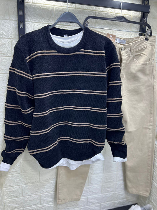 Men Stripped Slim Fit Sweater